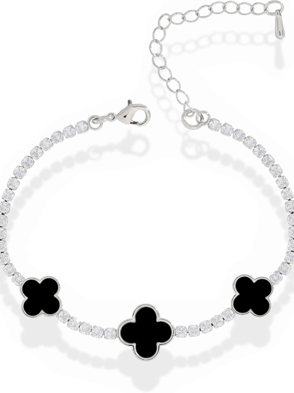 14K Gold Plated Four Leaf Clover Bracelet, Adjustable Tennis Charm, Lucky
